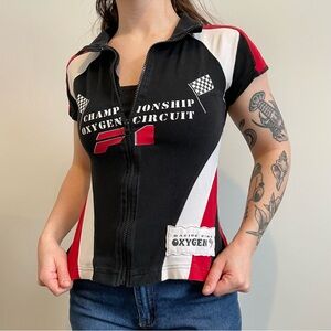 Vintage Y2K Oxygen Racing Graphic Zip-Up Top
